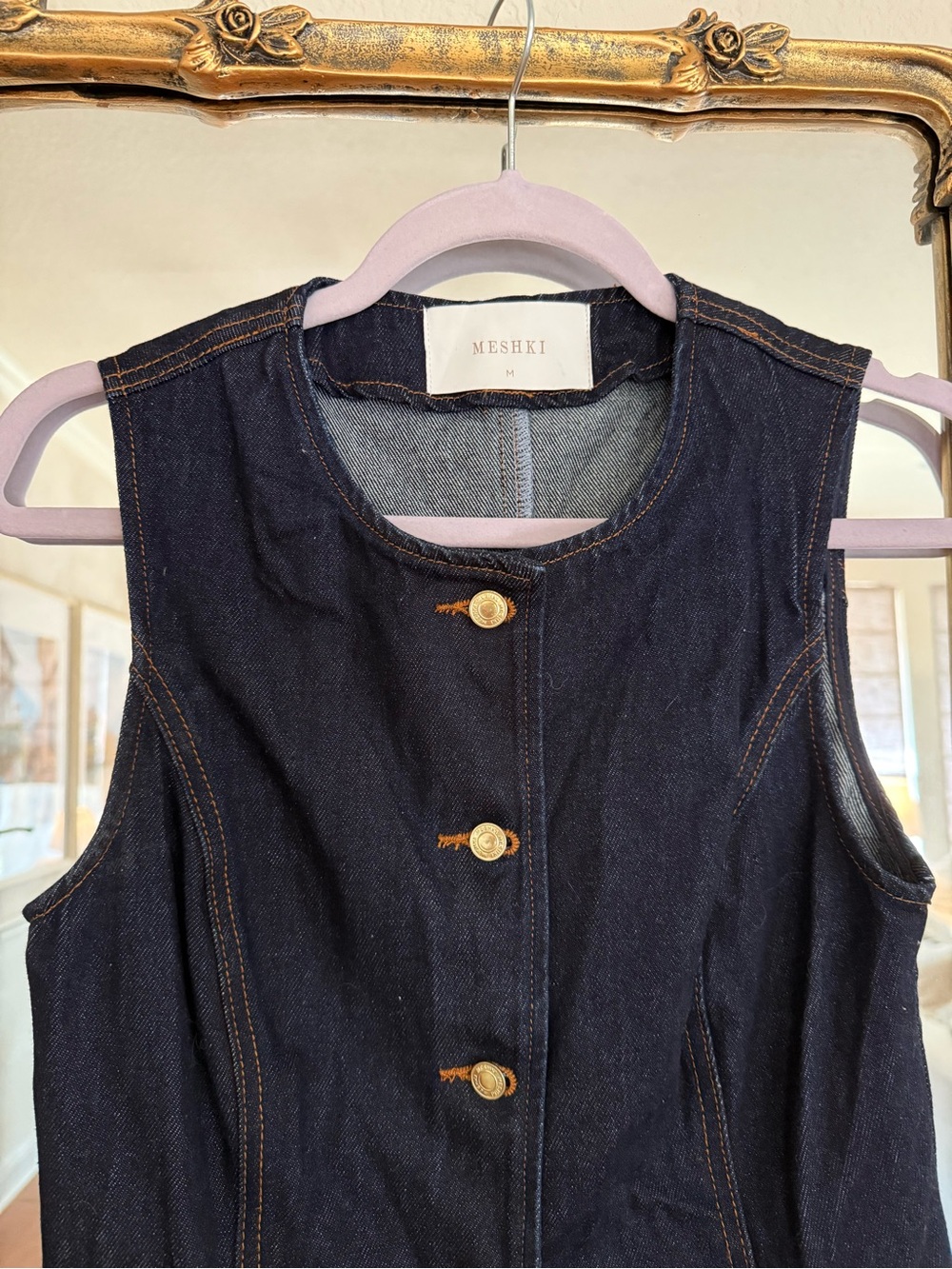 Meshki Abel Dark Indigo Denim Button Up Top with Gold Buttons size medium - Picture 3 of 4